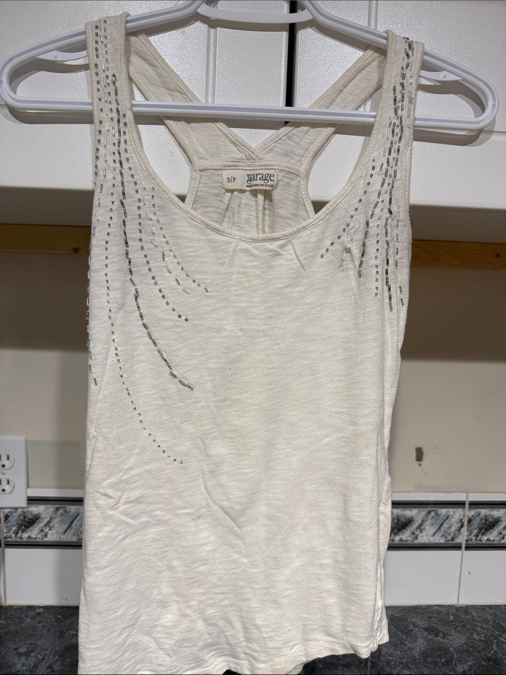Garage Women's Cream Beaded Racerback Tank Top